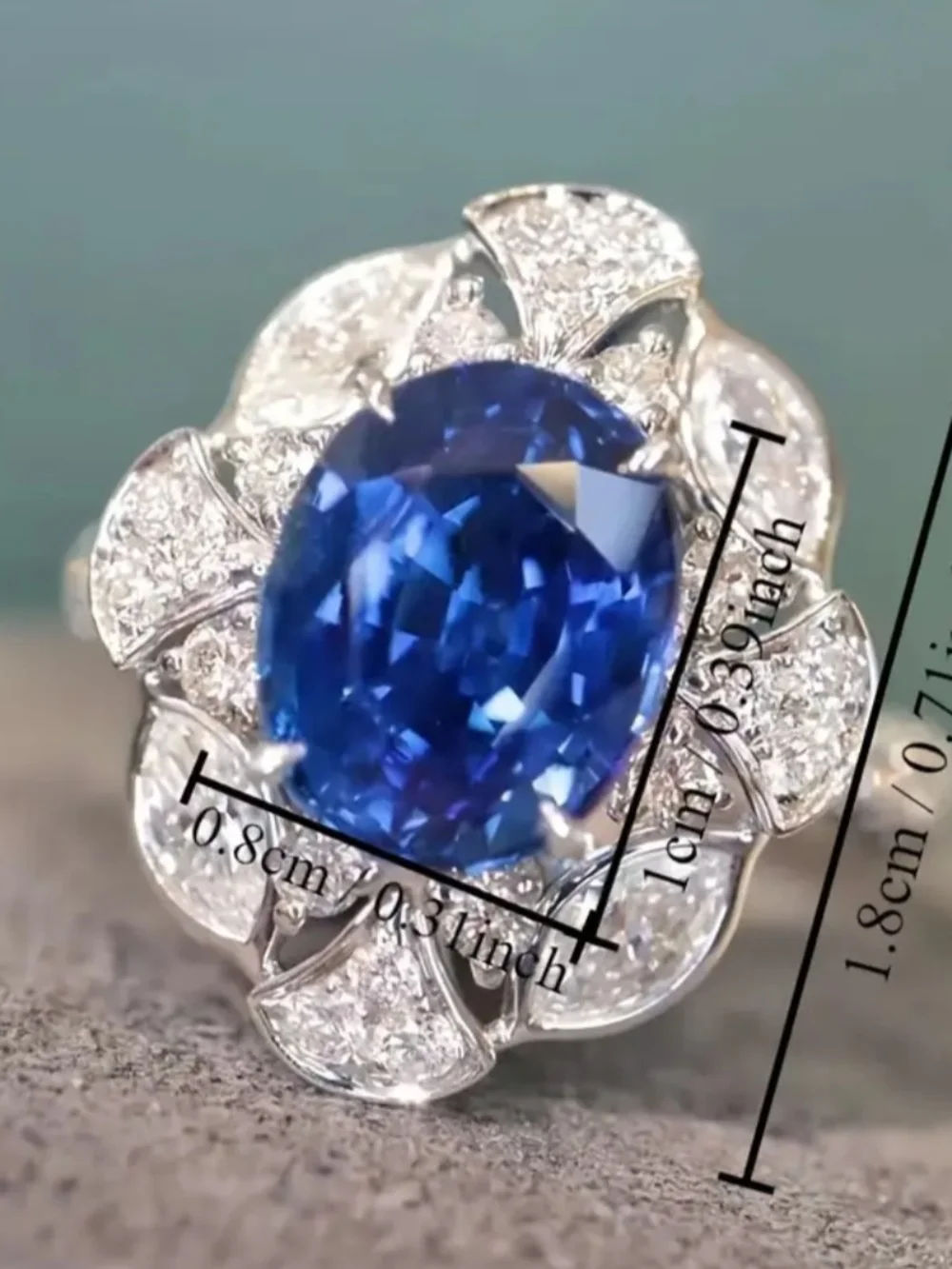 Victorian White Rhodium Blue Sapphire Halo Flower Ring